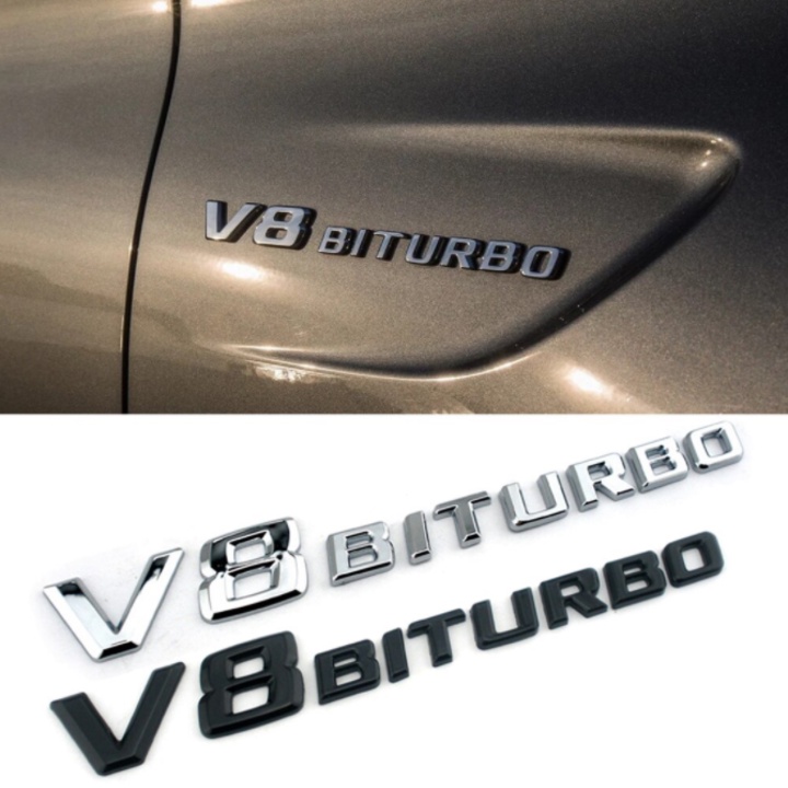 Decal tem chữ V8-Biturbo dán hông xe Mercedes mã V8BT - 1 hàng chữ