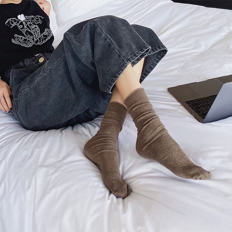 Tất nữ cao cổ dệt gân tăm cá tính chất liệu cotton cao cấp