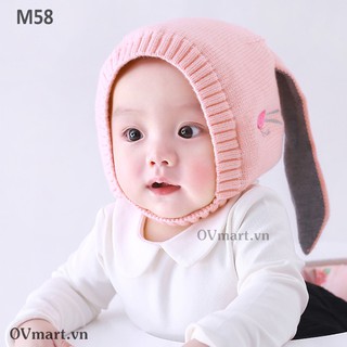 Phụ kiện cho bé - mũ len tai thỏ 2 màu hồng-xám