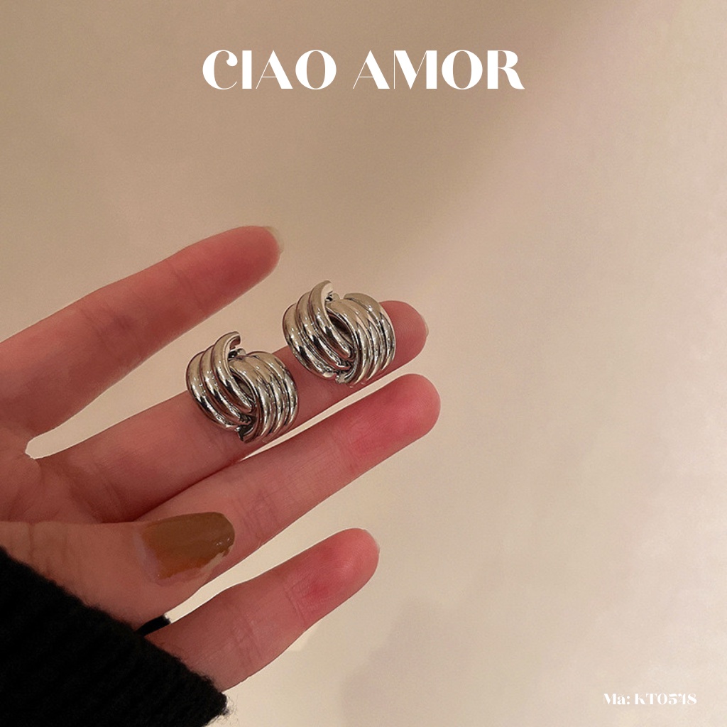 KT0548-Khuyên tai nữ, Bông tai nụ đơn giản 2 lớp vân Trang sức Ciao Amor