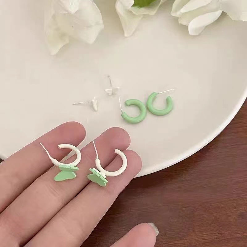 Bộ 6 Khuyên Tai Hình Chữ C/Bướm Đơn Giản Thời Trang Phong Cách Hàn Quốc Cho Nữ