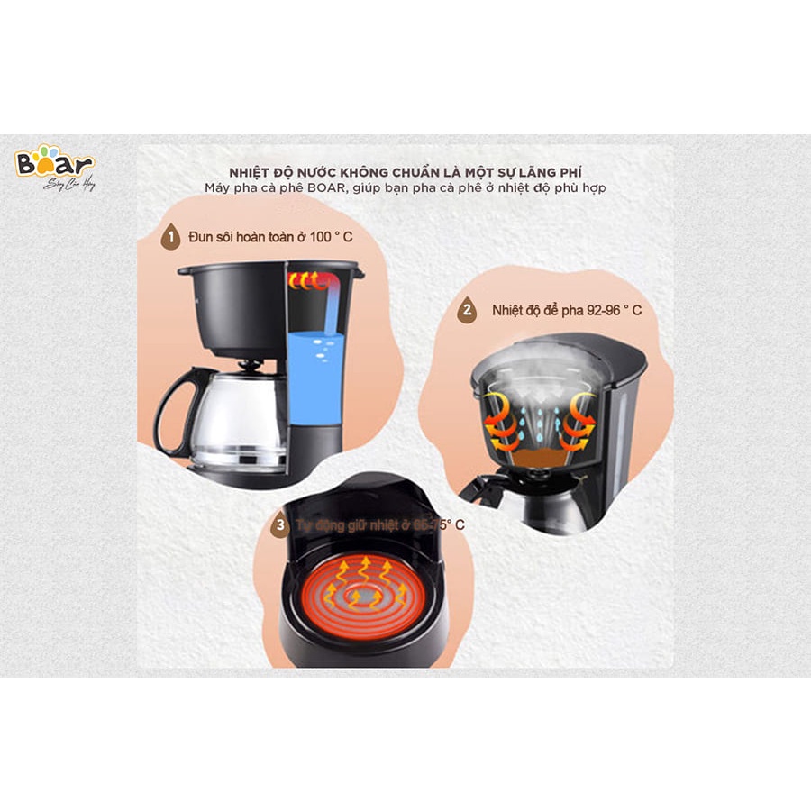 Máy pha trà, máy pha cà phê Bear CF-B06V2 màu đen công suất 550W, dung tích 600ml, sử dụng Inox 304 an toàn