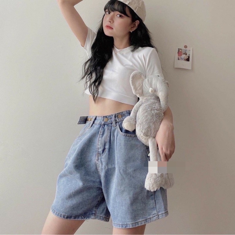 [Rẻ Vô Địch] Quần Short Jeans Ngố Bò Nút Hông Ulzzang