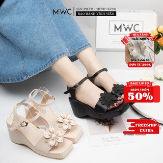 Giày Sandal Nữ MWC Đế Xuồng Quai Ngang Đính Hoa To Có Khóa Cài NUSD- 2796