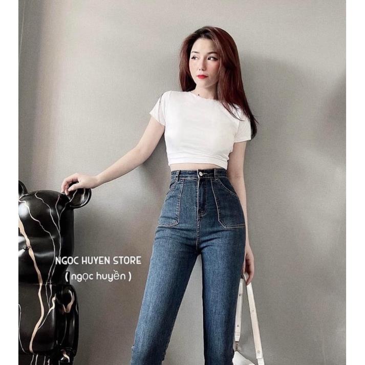 QUẦN JEAN ÔM TÚI TRƯỚC M061 CHO NỮ - màu xanh đậm