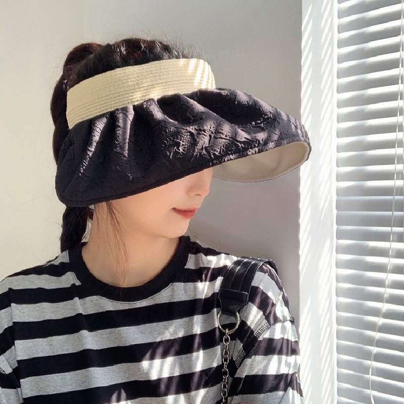 Nón Cói Đi Biển Vành Rộng Hở Đầu Vải Hoa Văn 2 Mặt L2137