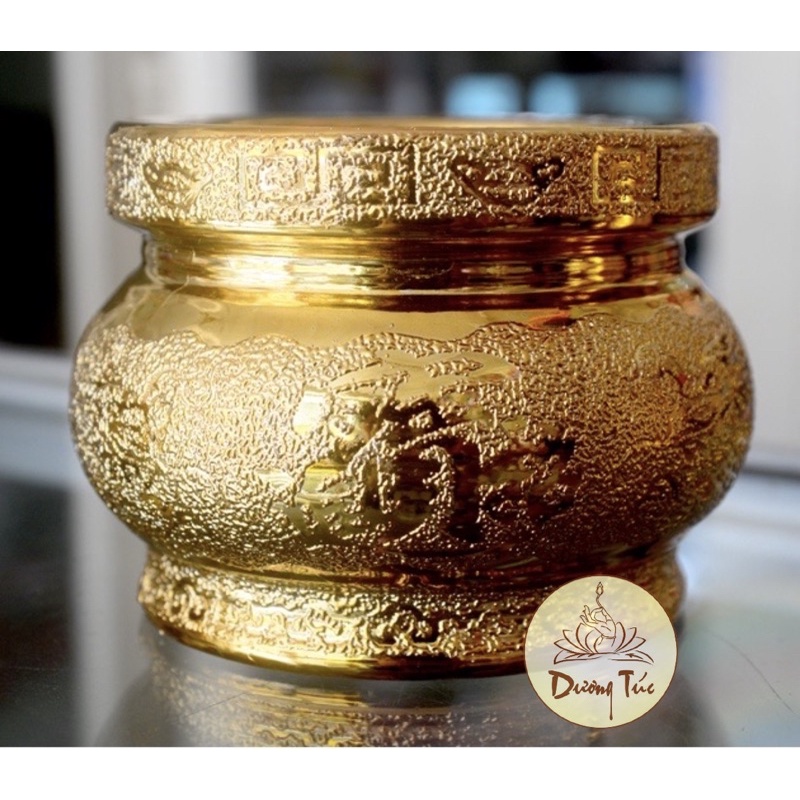 Lư Hương  Bằng Sứ - Kim Sa Vàng