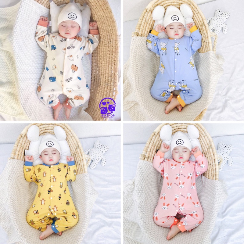 Body dài tay cho bé trai bé gái chất Cotton mềm mịn, bodysuit cho bé nhiều hình ngỗ nghĩnh mẫu quần áo sơ sinh từ 0-12M
