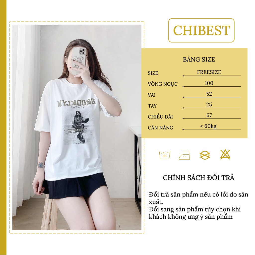Áo phông nữ áo thun nữ form rộng tay lỡ đẹp cổ tròn in hình BROOKLYN CHIBEST LAB0115
