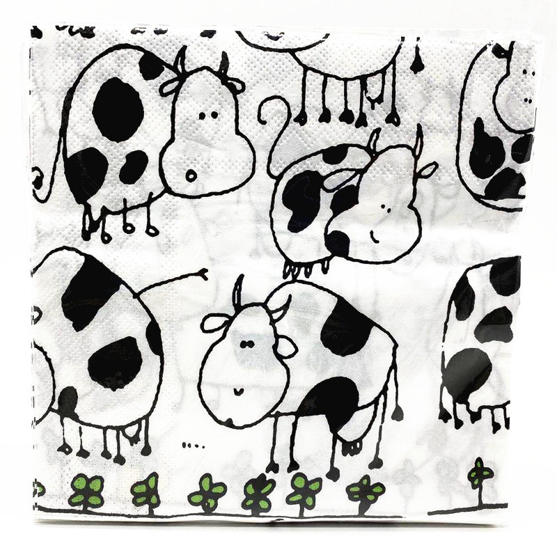 Bộ phụ kiện bong bóng khăn ăn cờ mũ đĩa giấy hình bò sữa dễ thương trang trí tiệc sinh nhật