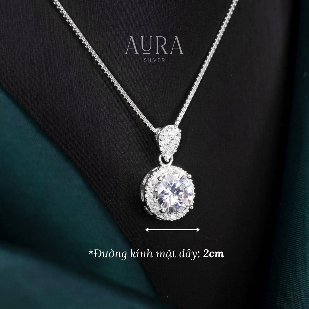 Dây chuyền nữ bạc 925 vòng cổ bạc AURA mặt đá chủ lớn sang trọng-DC30