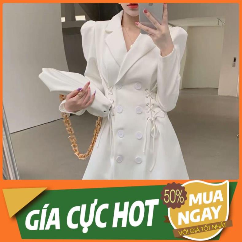 ƯU ĐÃI. QUẢNG CHÂU ODER CHÍNH HÃNG TẬN GỐC đầm n nữ giả vest tay dài cổ vest thắt dây eo nút HOT HOT