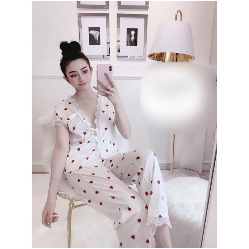 DOJI - Bộ ngủ lụa tim cộc tay ( QCCC có sẵn) - MUỐI SLEEPWEAR M10