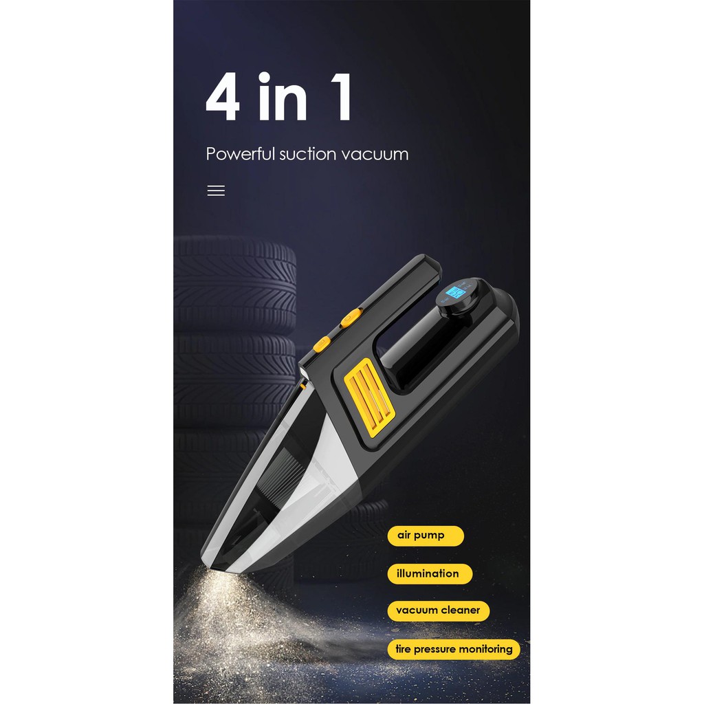 Máy hút bụi cầm tay Licheers 4in1 Car Vacuum Cleaner tích hợp máy bơm lốp xe ô tô có đèn LED hiển thị kỹ thuật số