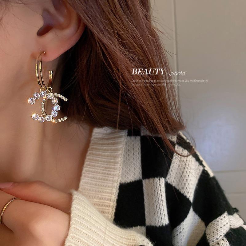 Bông Tai Mạ Bạc 925 Hình Chữ C Đính Đá Zircon Thời Trang 2022