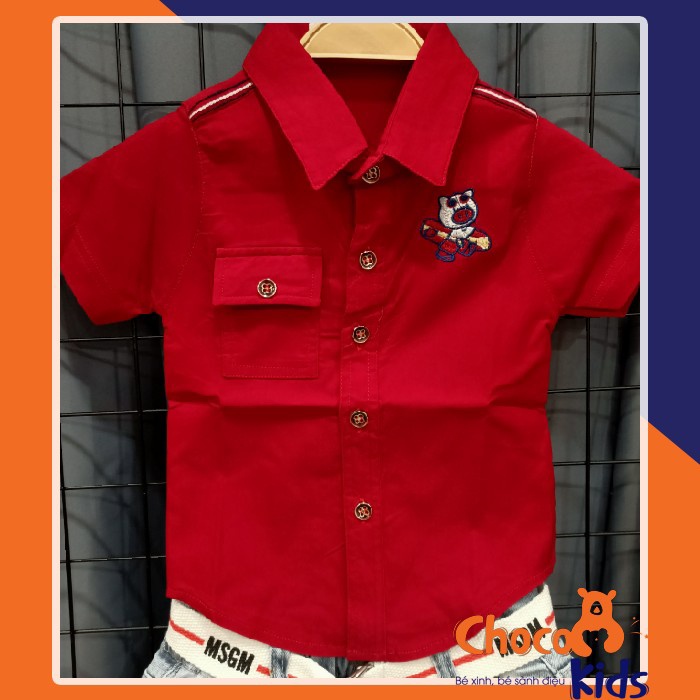 ÁO SƠ MI BÉ TRAI MÀU ĐỎ THUN COTTON CO GIÃN 4 CHIỀU