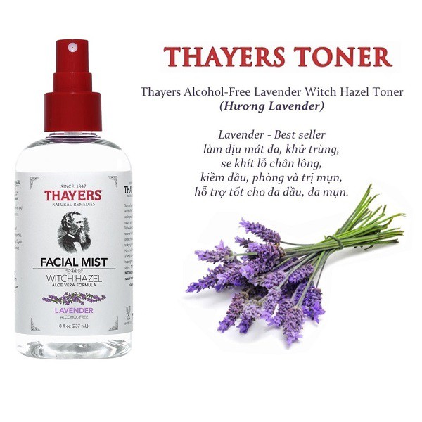 Nước Hoa Hồng Dạng Xịt không cồn Thayers Toner Facial Mist Lavender 237ml