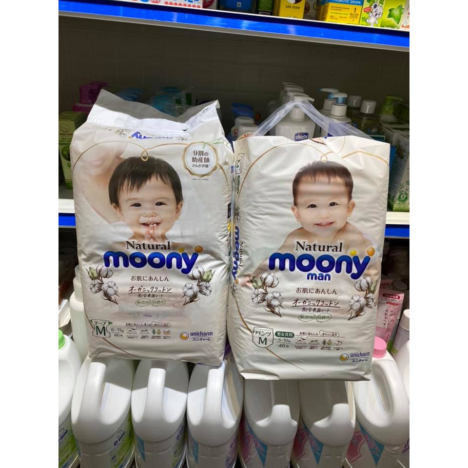 Tã Bỉm MOONY NATURAL Nội Địa Nhật dán/quần NB63-S58-M46-L38-L36-XL32 | Minizon Kids