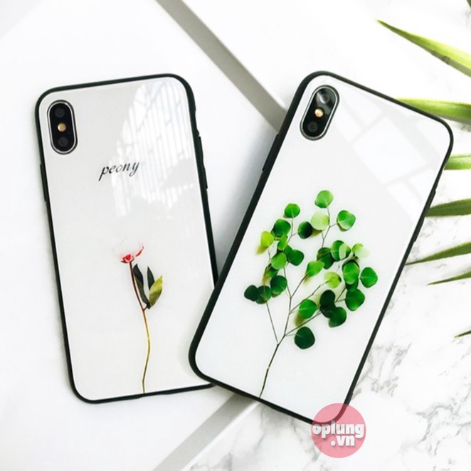 Ốp iPhone lưng kính hình HOA LÁ XANH họa tiết đơn gản 6/6plus/7/7plus/8/8plus/x/xs/xs max/11/11pro/11promax k166