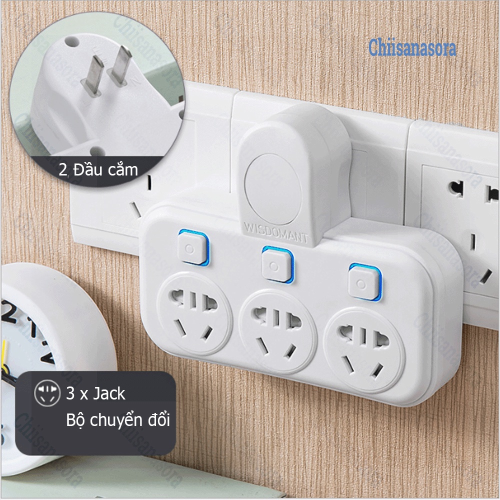 Bộ chuyển đổi ổ cắm 2 chân - Phích cắm 2 chân chia nhiều chỗ cắm usb led