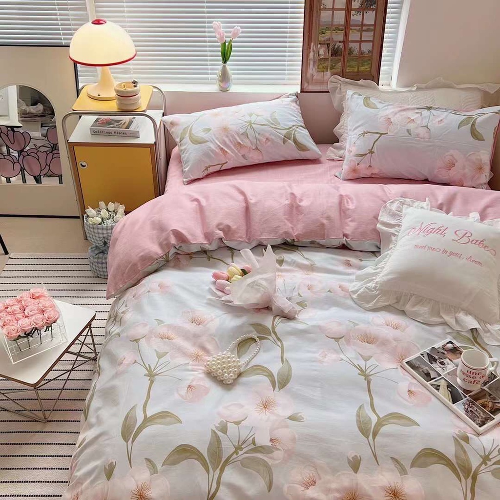 Bộ Chăn Ga Gối Cotton Living Nhập Khẩu Cao Cấp, Cotton 100% - Meo Meo Bedding