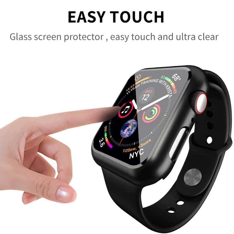 Ốp PC Cứng + Kính Cường Lực Bảo Vệ Màn Hình Cho Apple watch Series 8 41mm 45mm Series 7 6 5 SE 5 4 44MM iwatch Ultra 49MM watch 7