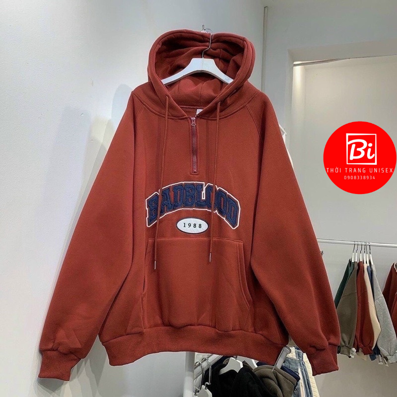 Áo Khoác Hoodie Khoá Zip Thêu BADBLOOD 1988_Chất Nỉ Ngoại Bông Loại 1 Dày Dặn Không Xù Lông Nón May 2 Lớp Rộng Trùm Đầu