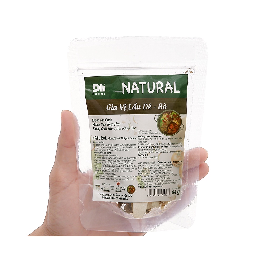 ( COMBO 2 GÓI) NATURAL Gia Vị Lẩu Dê Bò 64gr Dh Foods là thành phần không thể thiếu cho một món Lẩu Dê - Bò hoàn hảo