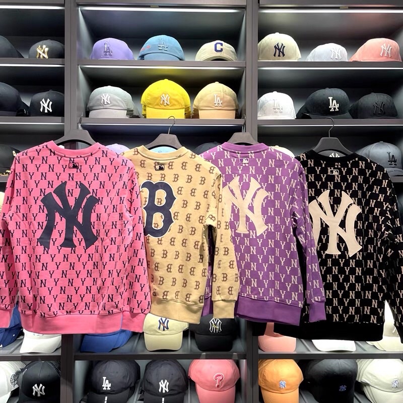 Áo thun nỉ sweater Ny Mlb mono logo lưng