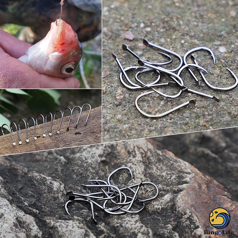 Bingolife 50PCS Iseni Fishing Hook Universal Hook Thép Carbon Cao Chống Ăn Mòn Móc Cong Xử Lý Móc Câu Tôm Móc Biển