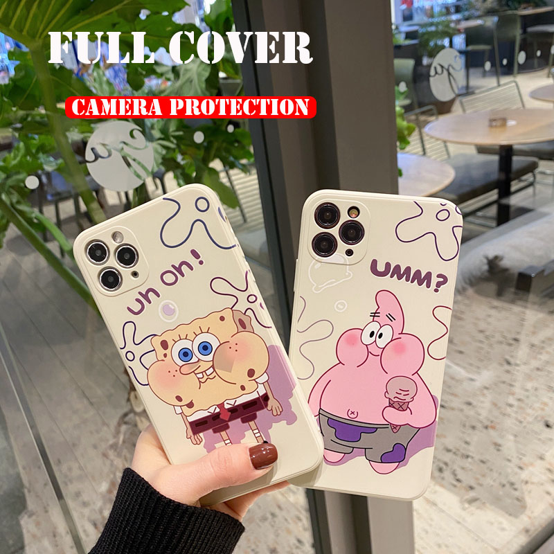 Cartoon SpongeBob Couple Phone Case For VIVO Y20 Y20S Y12S Y20i X50 X30 Z1 Pro X27 IQOO Neo3 S1 V9 Y85 V11i Cute SpongeBob Square Skin Feel Liquid Silicone Soft Back Cover