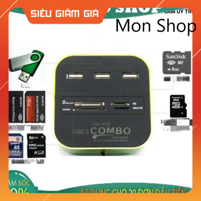 Bộ chia USB HUB kiêm đầu đọc thẻ nhớ 2 in 1 cổng 2.0 giá rẻ mẫu 3 giao màu ngẫu nhiên MON SHOP SHOP