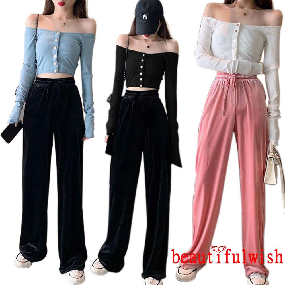 Áo thun croptop trễ vai màu trơn cài nút tay dài thời trang quyến rũ cho nữ