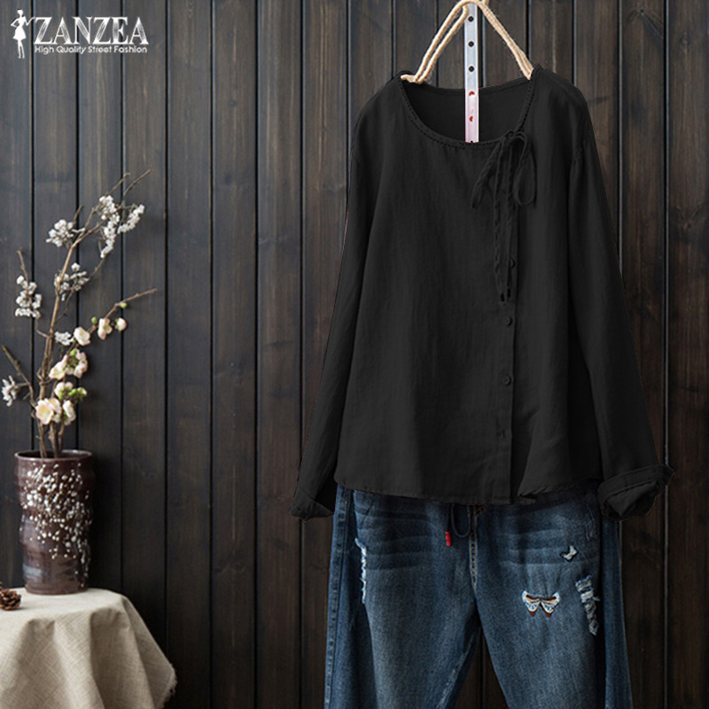 Áo Kiểu ZANZEA Cổ Tròn Thời Trang Vintage Cho Nữ