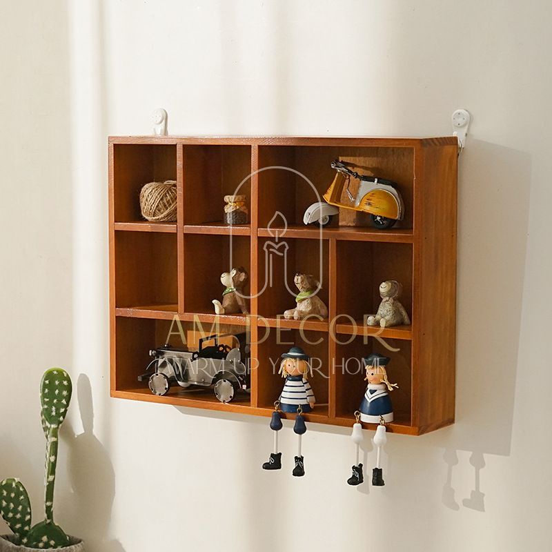 Tủ gỗ thông để bàn treo tường 10 ô decor trang trí bàn học làm việc sang trọng - AM Decor