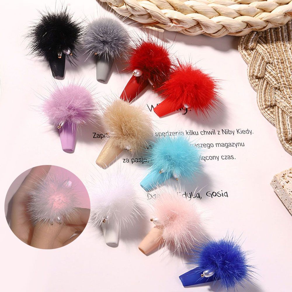 [Hàng mới về] Quả cầu lông xù 3d đính ngọc trai giả trang trí móng tay phong cách thời trang DIY