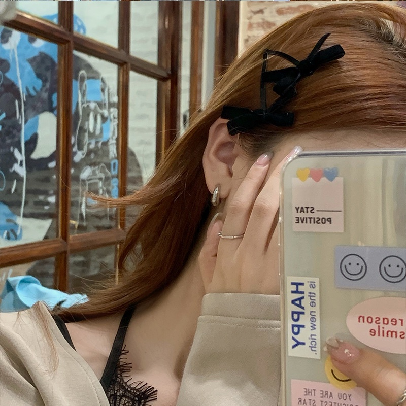 Kẹp Tóc Cao Su Bọc Nhung Màu Đen Đính Nơ Thời Trang Cho Nữ