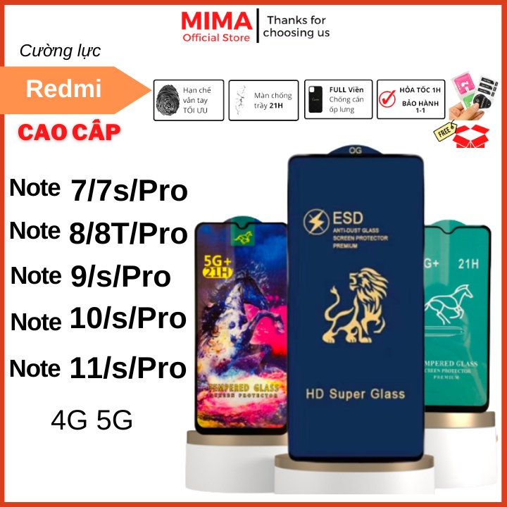 Kính cường lực Xiaomi Redmi Note 7/7s/7 Pro/8/8 Pro/9/9s/9 Pro/10/10s/10 Pro/11/11s/11 Pro Full màn hình chống xước