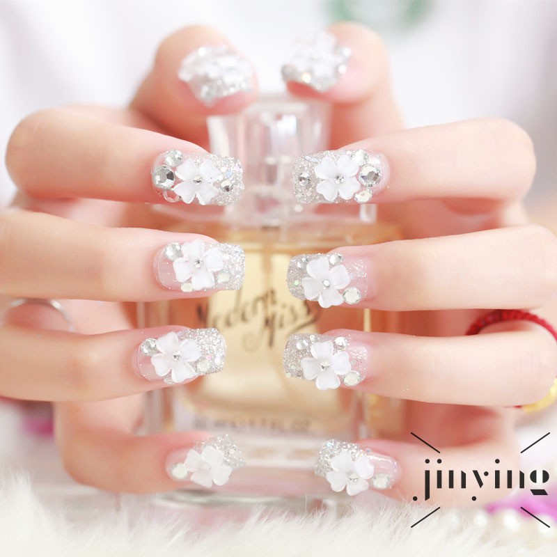 GETNOIVAS [Hàng mới về] Set 24 móng tay giả đính hoa 3d thời trang