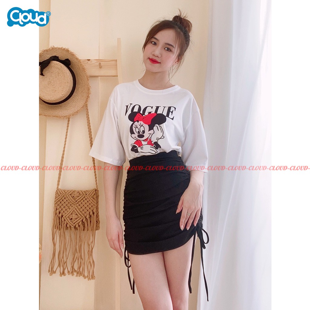 Sét Bộ Váy Nhúm Rút Hông Mix Áo Phông Thun Mickey Vogue, Set Váy Áo Nữ Mặc Kiểu Mới Siêu Hót Siêu Xinh