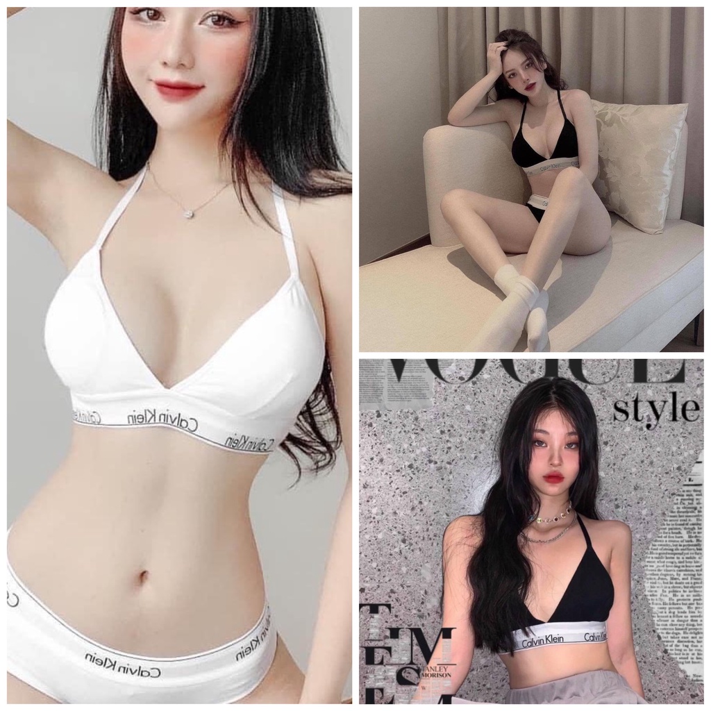[LOẠI 1 CAO CẤP] Set bộ Calvin Klein cotton dây lưng chữ Y có khe nhét mút (kèm mút) - HÀNG CHUẨN CAO CẤP