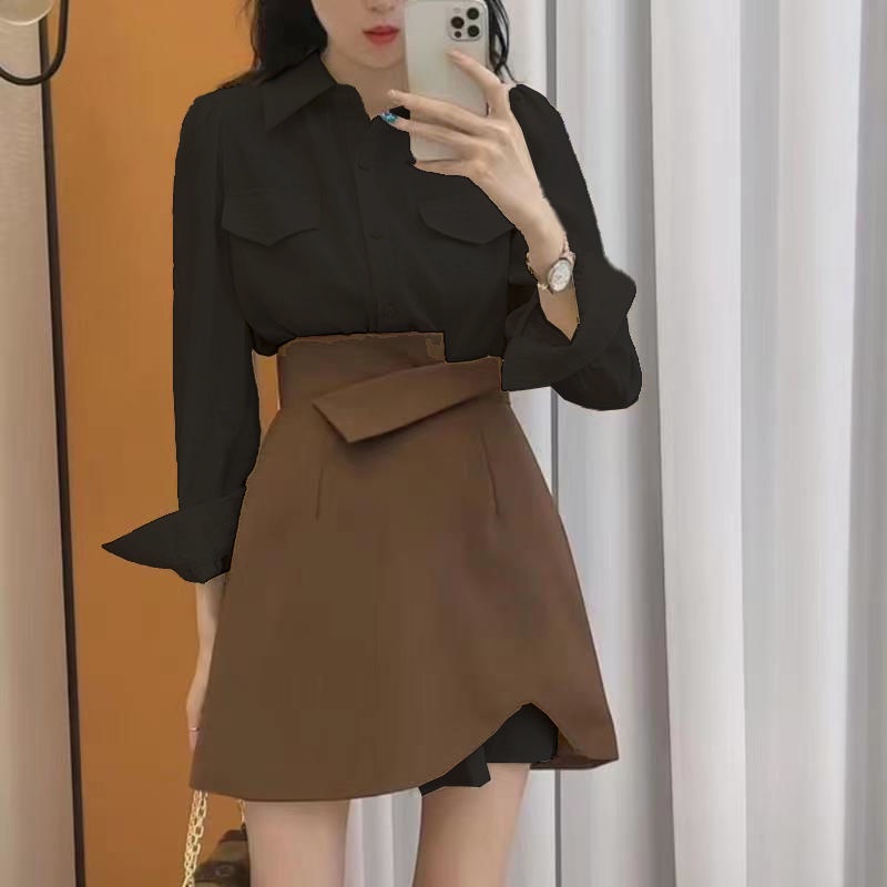 Set Áo Sơ Mi + Chân Váy Thiết Kế Mới Thời Trang Dành Cho Nữ