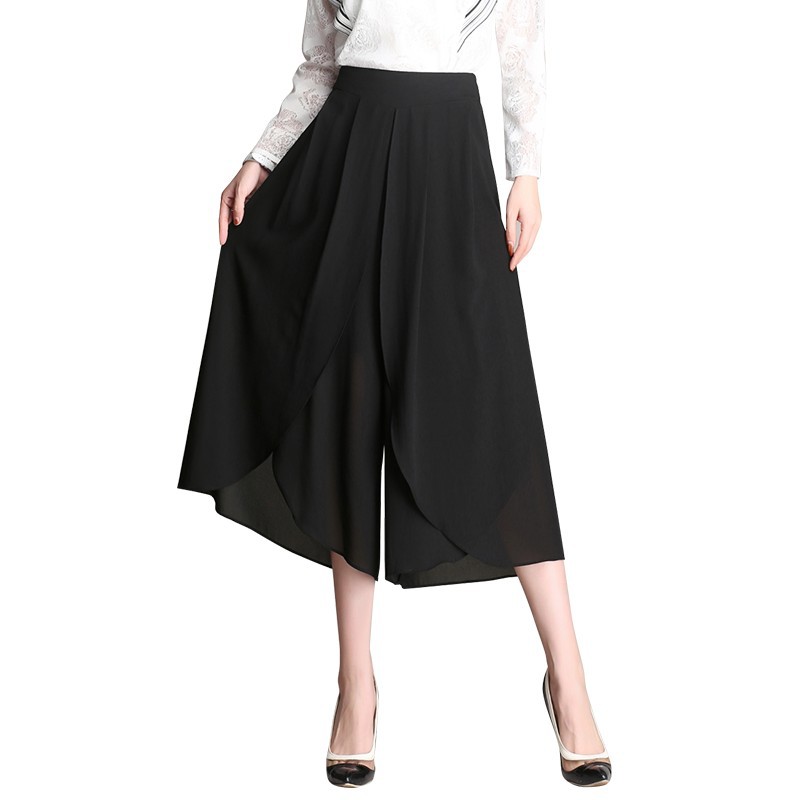 Quần ống rộng kiểu loe chất liệu chiffon lưng cao thời trang dành cho nữ