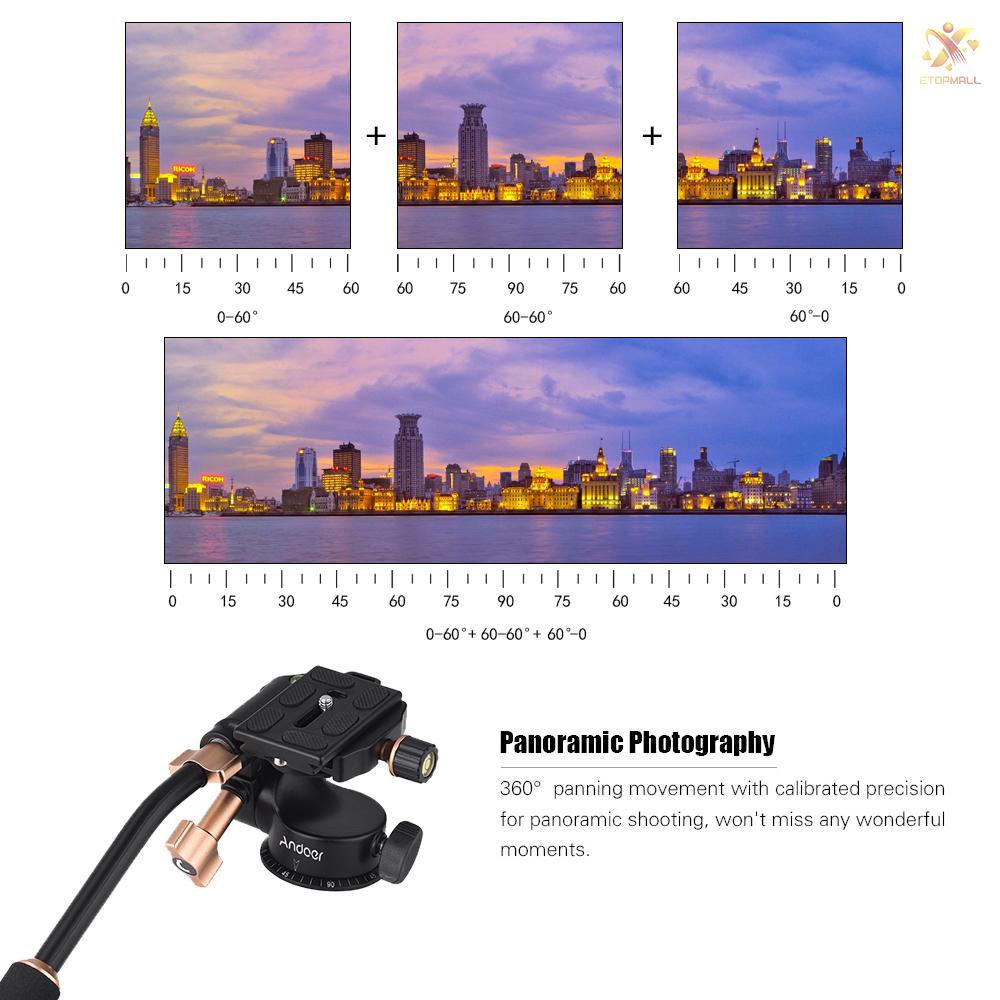 ET Andoer Q08S Aluminum Alloy 3-Way Damping Video Head Tripod Head with Pan Bar Handle Support 360° Panoramic Shooting 1/4&quot; Screw Mount 3/8&quot; Screw Hole for DSLR ILDC Camera for Tripod Monopod Max. Load 6kg