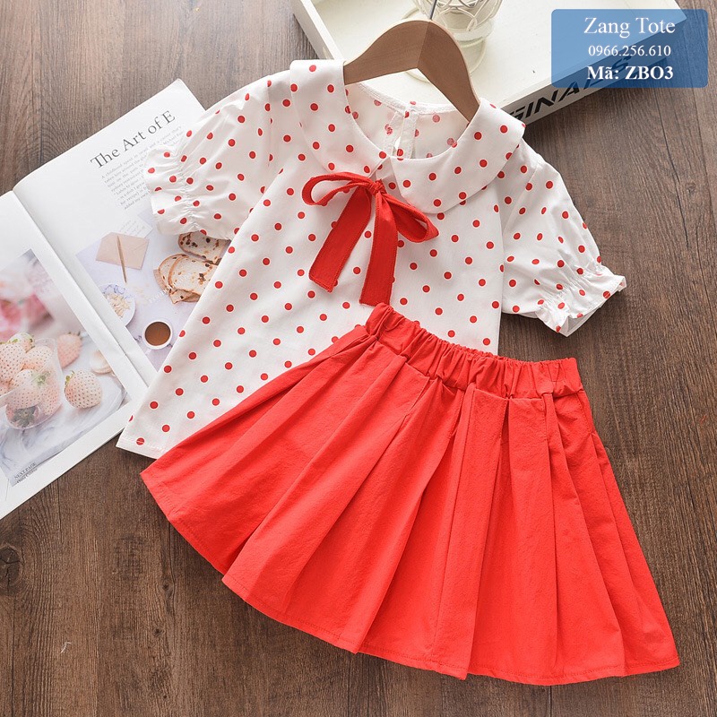ZBO3 - Bộ set chấm bi áo chân váy cho bé gái vải voan + thô cao cấp - Zang Tote