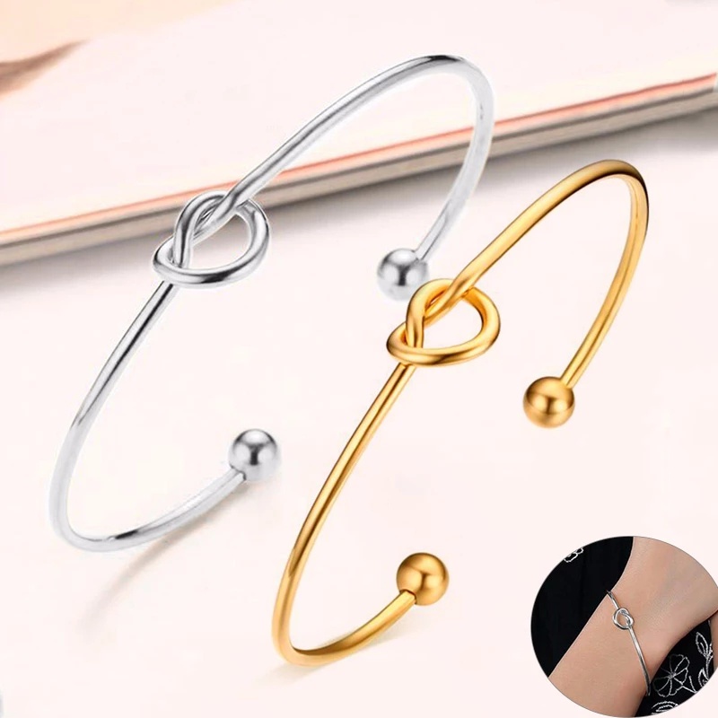 Vòng Đeo Tay Dạng Hở Thắt Nút Tròn Màu Vàng Trang Sức Thanh Lịch Cho Nữ