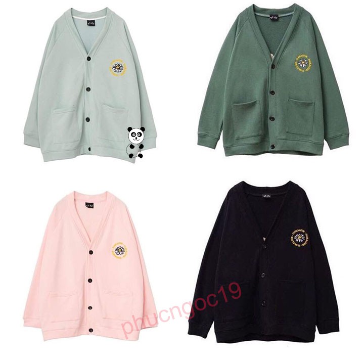 Áo sweater nỉ kiểu khoác có nút nữ form rộng in bông SWN05