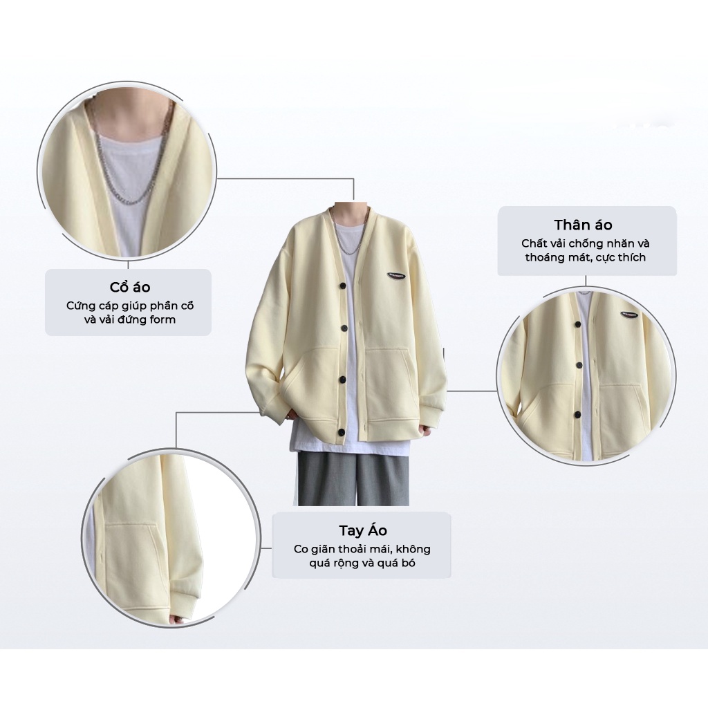 Áo Khoác Nỉ Bông Hàn Quốc Unisex Form Rộng Màu Be CADI 798