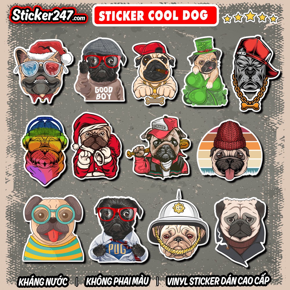 Sticker Cool Dog 🌈Freeship chống nước, sticker dán laptop, điện thoại, đàn guitar, mũ bảo hiểm, vali, ipad