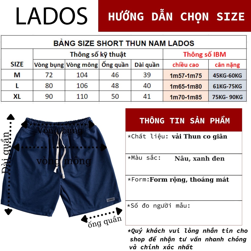 Quần short thun nam có túi LADOS-4070 vải cotton co giãn, thấm hút mồ hôi, ống rộng thoải mái